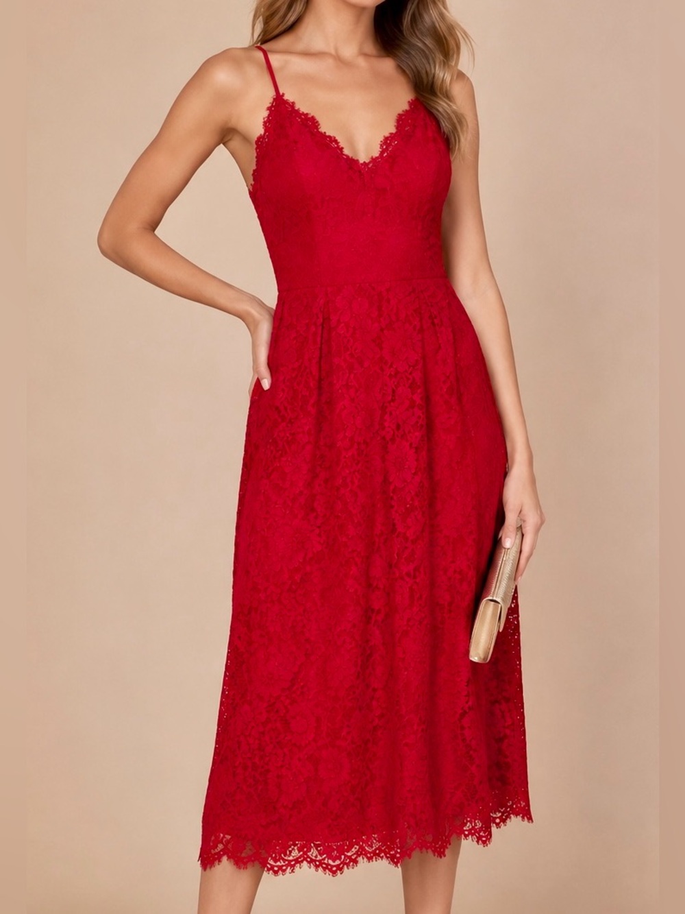 Lulu’s Red Lace Midi Dress